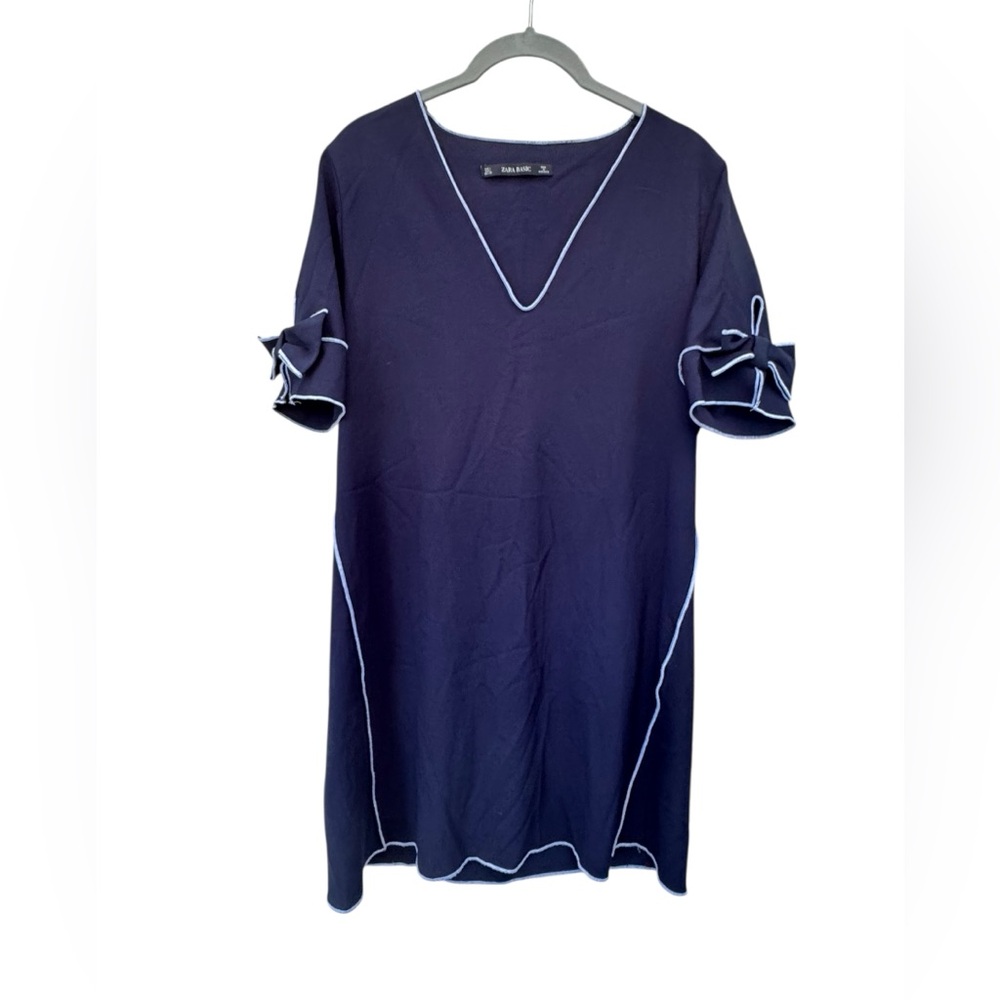 Zara Dark Blue Tunic with Bow Accents size Large - Picture 2 of 10
